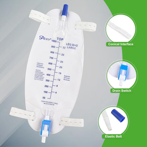 Easy-Tap Leg Bag Urinary Drainage Bag, 1000ml, Anti-Reflux Valve, Cloth Straps, Easy Flip Drain (Pack of 3)...