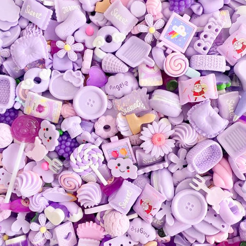 50 Pcs Slime Charms Easter DIY Craft Making Resin Jewery Making Kit, Resin Flatback Slime Beads Making Supplies for DIY Scrapbooking Crafts (Purpl...