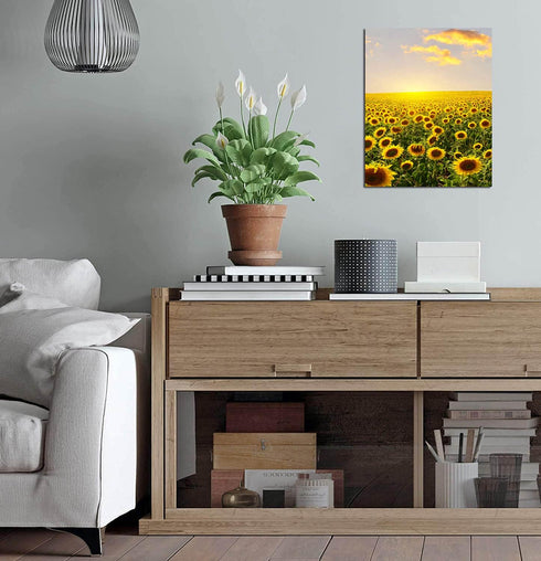 DVQ ART- Sunflower with Sunset Wall Art Painting, Beautiful Landscape Print on Canvas, Framed Print Poster for Living Room Bedroom Decor 1 Pcs...