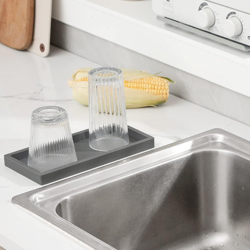 Bathroom Trays for Counter, Slicone Vanity Trays for Bathroom, Rectangle Sponge Holder for Kitchen Sink - Grey...