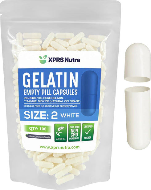 XPRS Nutra Size 2 Empty Capsules - 100 Count Empty Gelatin Capsules - Empty Pill Capsules - DIY Capsule Filling - Pure Bovine Pill Capsules Empty ...