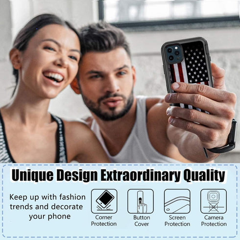 Compatible for American Flag iPhone 12 Case iPhone 12 Pro Case with Screen Protector Retro Old USA Flag Design for Men Boys 3-in-1 Heavy Duty Full...