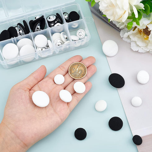 PH PandaHall 48pcs 4 Size Flatback Fabric Covered Button Black White Fabric Metal Shank Buttons Craft Buttons for Suits Gowns Blouses Shirts DIY S...