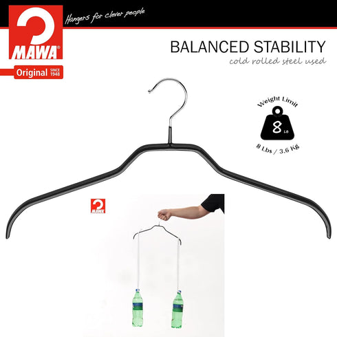 MAWA by Reston Lloyd Silhouette Series Non-Slip Coated Steel Clothes Hanger for Shirts and Dresses, Style 41/F, Set of 10, Black...