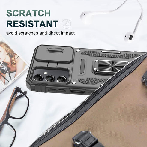 for Samsung Galaxy A15 5G Case with Sliding Camera Cover & Tempered Glass Screen Protector + Rotatable Ring Holder Kickstand Shockproof Slim Phone...