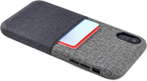 Dockem M1 Card Case for iPhone XR (6.1"): Slim Canvas Style Faux Leather Wallet Case with Built-in Metal Plate for Magnetic Mounting and Lay-Flat ...