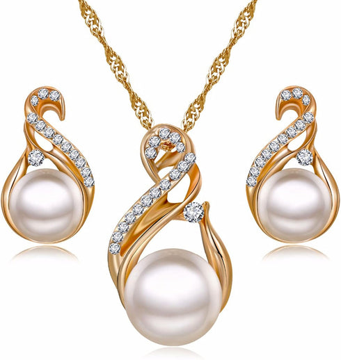 17IF Pearl Flower Earrings Necklace Gold Jewelry Sets For Women Bride Bridesmaids Wedding Party Prom, Dainty Mother Day Jewelry Gifts...
