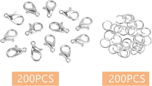 400PCS Lobster Claw Clasps with Open Jump Rings Kit, Bracelet Necklace Silver Fasteners Hooks for DIY Craft Jewelry Making, 12mmX7mm...