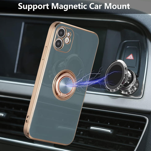 EYZUTAK Electroplated Magnetic Ring Holder Case, 360 Degree with Rotation Metal Finger Ring Holder Magnet Car Holder Soft Silicone Shockproof Cove...