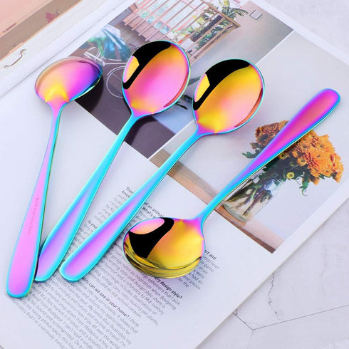 Soup Spoons, Color ME Rainbow 18 10 Stainless Steel Round Spoons, Set of 10...