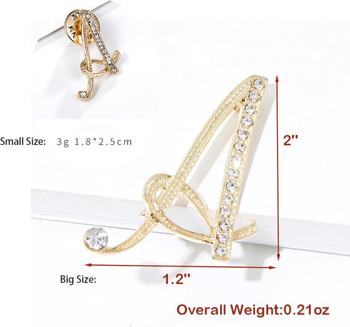 SINNKYA-Z Woman’s 26 Letter Initial Brooch Pins, Gold Clear Crystal Rhinestone Breastpins Letter Stocking Pins for gifts 2size/package...