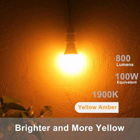 Dusk to Dawn Bug Light Bulbs Outdoor, 1900K Amber Yellow, 800 Lumen, LED 12W, A19 E26, 4-Pack, HQ-H020...
