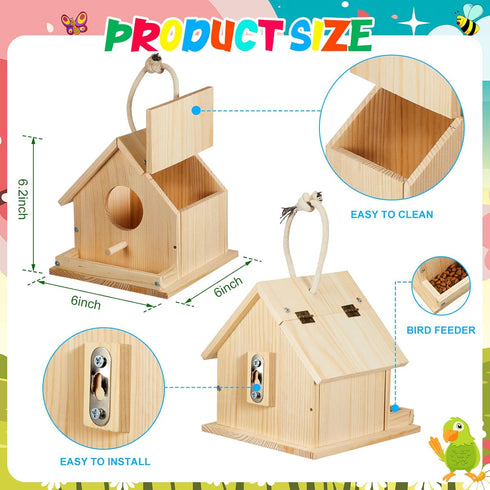 Liliful Wooden DIY Birdhouse Kit for Adults Unfinished Wooden Bird Houses with Paints and Paintbrushes Hanging Woodworking Craft Kit for Boys or G...