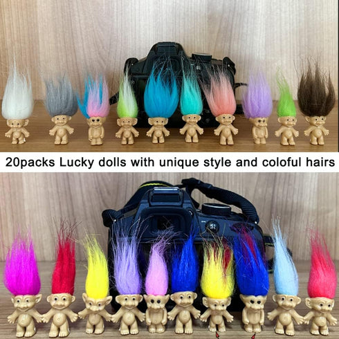 Lucky Mini Troll Dolls PVC Vintage Action Figures Cake Toppers Chromatic Adorable Cute Little Guys Collection, School Project, Arts Crafts, Party ...