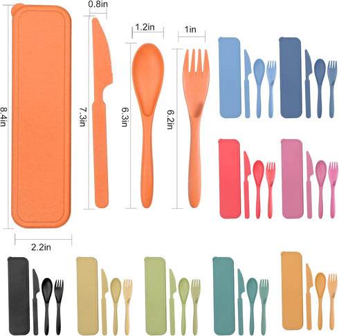 Reusable Travel Utensils Set with Case, 5 Sets Wheat Straw Portable Plastic Fork Spoons Knife Camping Cutlery, Eco-Friendly BPA Free Lunch Tablewa...
