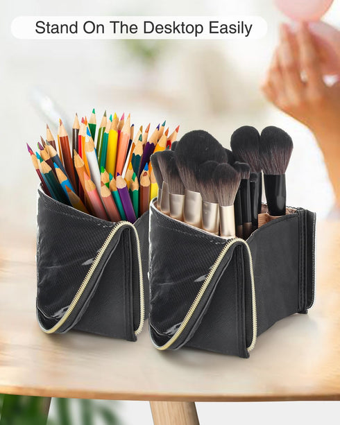 MONSTINA Makeup Brush Organzier Bag,High Capacity Portable Stand-Up Makeup Brush Holder,Professional Artist Makeup Brush Sets Case Waterproof Dust...