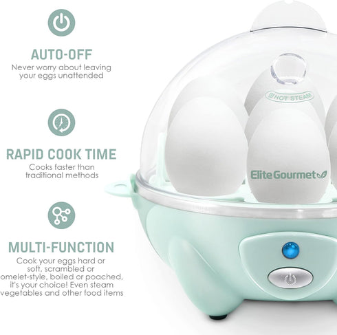 Elite Gourmet Easy Electric 7 Egg Capacity Soft, Medium, Hard-Boiled Cooker Poacher, Scrambled, Omelet Maker with Auto Shut-Off and Buzzer, BPA Fr...