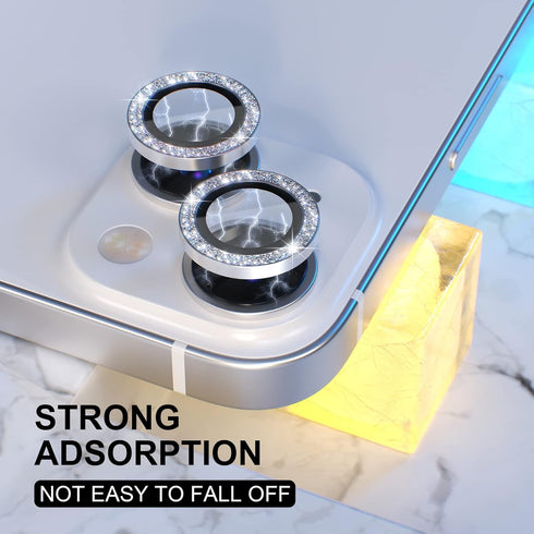 Choiche [2+1 for iPhone 14/iPhone 14 Plus Camera Lens Protector Bling, 9H Tempered Glass Camera Cover Screen Protector Metal Ring Decoration Acces...