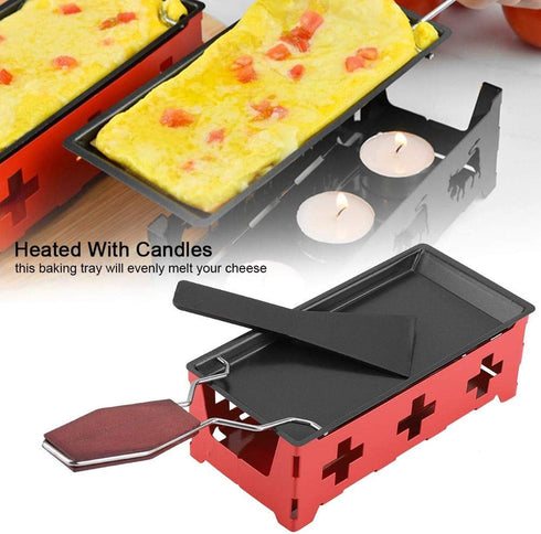 Cheese Raclette Stretchable Non Stick Cheese Rotaster Baking Tray, Iron Metal Grill Plate Accessories Cheese Melter, Baking Tray, Red Hob, Spatula...