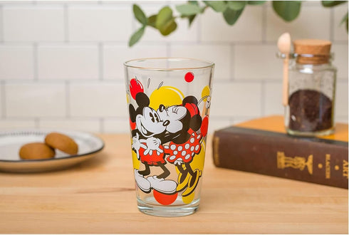 Silver Buffalo Disney Classic Mickey and Minnie Mouse Kiss Dots Pint Glass, 16 Ounces...