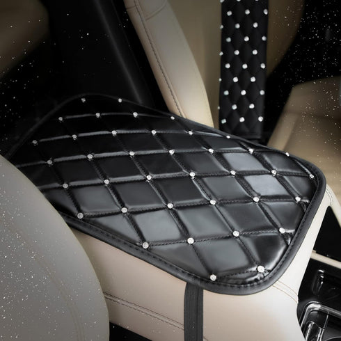 9 Pcs Bling Car Accessories Set for Women, Diamond Steering Wheel Cover, Rhinestone Center Console Pad Seat Safety Belt Pad Handbrake Cover Gear S...