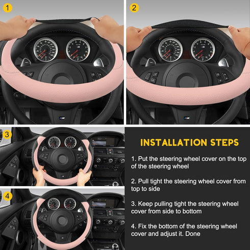 Cute Steering Wheel Cover for Women Girl, Breathable, Anti-Slip, Odourless Car Interior, Soft PU Leather Universal Car Accessory for Diverse Cars?...