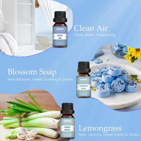 Clean Essential Oils Set, ARVIDSSON Premium Fragrance Oil for Clean Home, Soap Making - Clean Cotton, Fresh Linen, Clean Air, Soft Powder, Blossom...