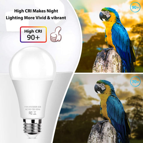 6-Pack Dusk to Dawn LED Light Bulbs, A19 11W(100Watt Equivalent), E26 Basic Automatic On/Off, 1200LM, Daylight White 5000K Smart Sensor Lights, Ou...