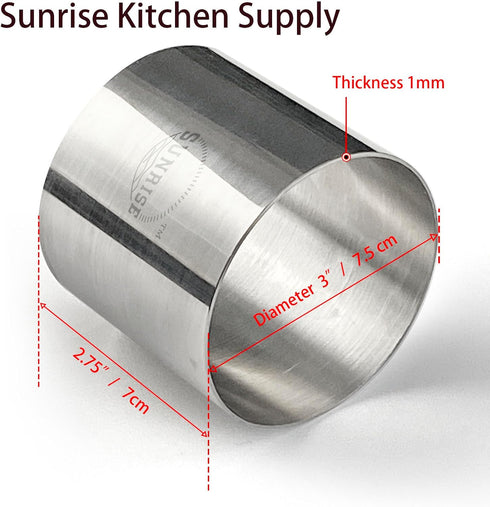 Sunrise Kitchen Supply Plating Forms Stainless Steel Ring Mold Sets 3" X 2.75" (2)...