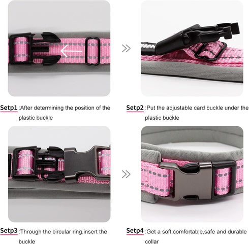 Soft Neoprene Padded Dog Collar, Adjustable Reflective Wide Pet Nylon Dog Collars for Small Medium Large Dogs Pink-XL...