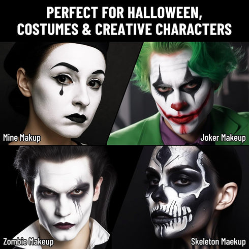 BOBISUKA Halloween Black and White Face Body Paint Oil Based Face Painting Kit for Adult Non Toxic Large Capacity Facepaint for Cosplay Clown Skel...