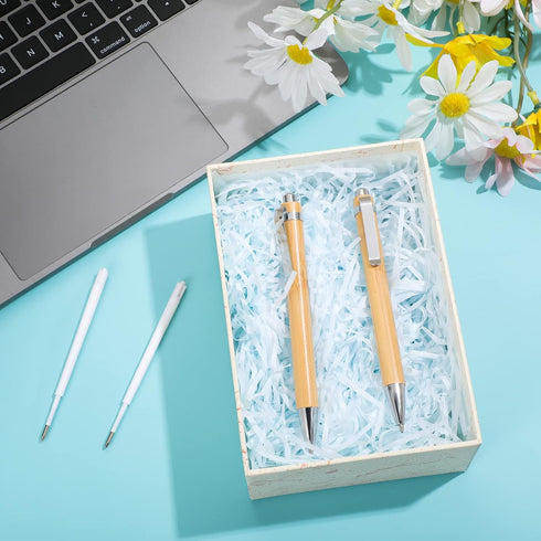 Fainne Bamboo Pens Bulk Wood Natural Engraving Retractable Bamboo Pen with Extra Black Ink Refills Ballpoint Pen Journaling Pen, Gift for Graduati...