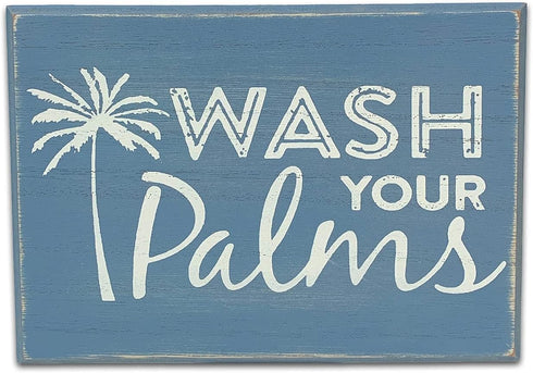 Sukha Home Wash Your Palms Wood Bathroom Sign, Palm Tree Decor, Beach Themed Bathroom Decor, Beachy Decorations Home Decor, Coastal Shelf or Wall ...