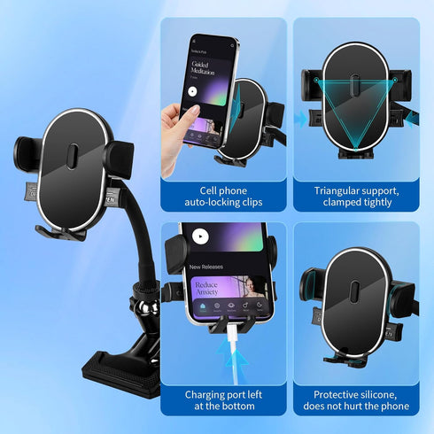 Clip Phone Holder for Desk,Table,Desktop Baffle,Flat Surface,Strong Pipe,Pole,Music Stand,with 360°Adjustable Gooseneck Arm Cell Phone Clamp Mount...