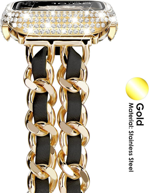 FULLIFE Compatible with Apple Watch Bands for Women 38mm 40mm 41mm 42mm 44mm 45mm with Screen Protector, Jewelry Bracelet Metal Strap with Bling C...