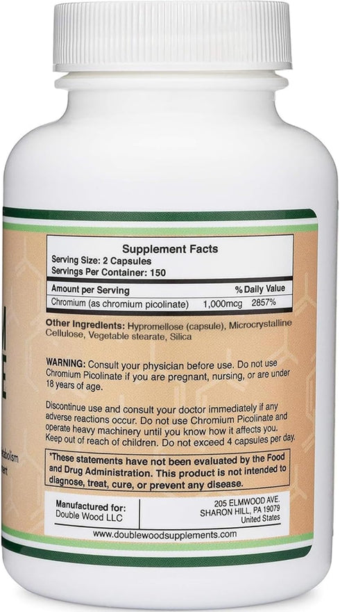 Chromium Picolinate 1000mcg for Healthy Weight Management (High Absorption and Bioavailability) (300 Vegan Safe Capsules, Non-GMO, Gluten Free) by...