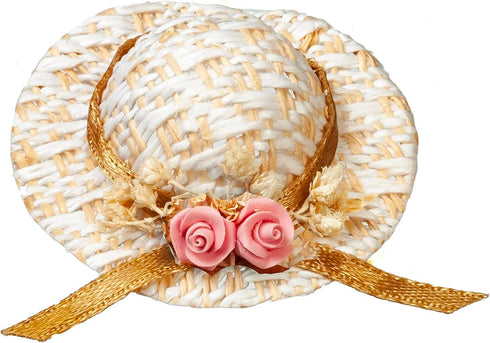 Melody Jane Dolls Houses Dollhouse Straw Hat Pink Flower Miniature Garden Bedroom Hall Accessory 1:12...