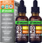 (2 Pack) Organic Vitamin D3 K2 Drops with MCT Oil, Omega 3, 5000 IU - Vitamin D Liquid, No Fillers, Non-GMO D3 for Body’s Defenses and Faster Abso...