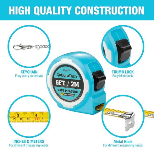 DURATECH Mini Tape Measure, 2 PCS 6FT Inch/Metric Small Tape Measure, Retractable Easy Reading Keychain Measurement Tape, Pocket Size Small Tape M...