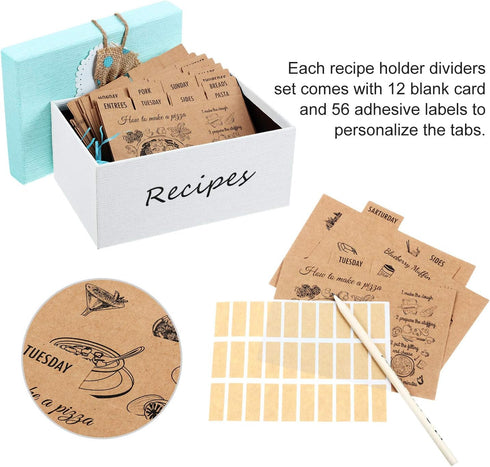 Outus 36 Pieces Recipe Card Dividers Tabs Include 24 Labelled and 12 Blank Tabs 60 Adhesive Labels Fit 4 x 6 Inch Cards for Recipe Box Organize (C...
