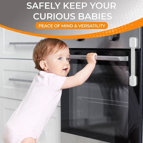 Baby Safety Cabinet Locks (6 Pack + 4 Guards) 3M Adhesive Child Proofing Latches, to Baby Proof Cupboard, Drawers, Fridge, Toilet Seat, Dishwasher...