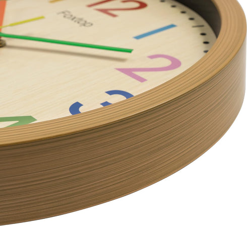 Foxtop Silent Kids Wall Clock 12 Inch Non-Ticking Battery Operated Colorful Childrens Clock for Classroom Playroom Nursery Bedrooms Kids Room Scho...