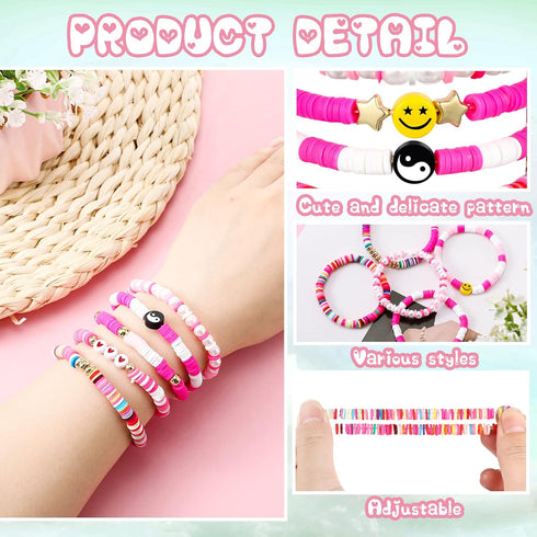 44 Pcs Heishi Preppy Bead Bracelets Colorful Clay Friendship Bracelet Y2K Stretch Beach Gold Bracelets for Women Girls...