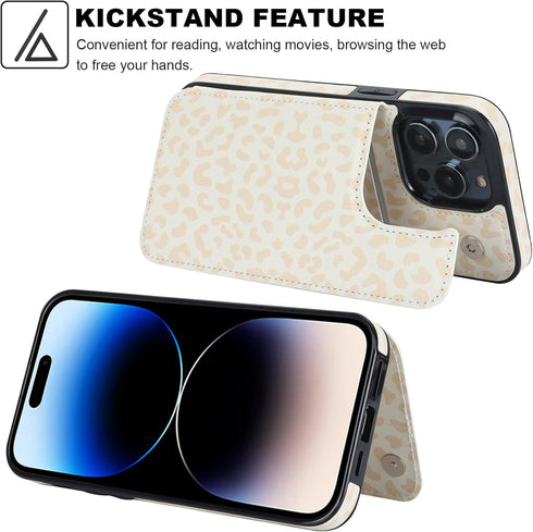 HAOPINSH for iPhone 14 Pro Max Wallet Case with Card Holder, Cream-Coloured Leopard Cheetah Back Flip Folio PU Leather Kickstand Card Slots for Wo...