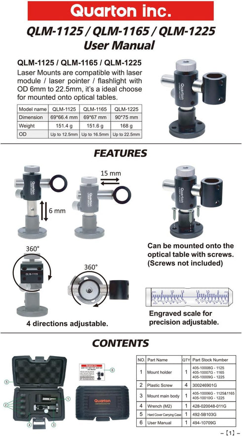 QLM-1125 Laser Module Mount Holder, 6mm to 12.5mm, New tighten screws!...