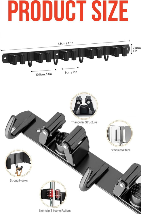 Mop and Broom Holder Wall Mount, Upgraded Broom Hanger Wall Mount, Stainless Steel Broom Organizer for Closet Garage Laundry Room Kitchen Wall Dec...
