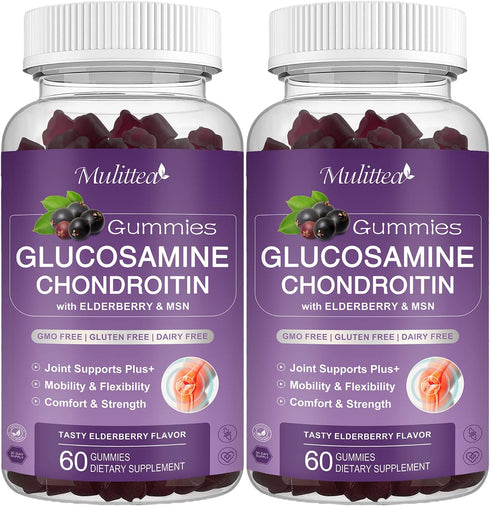 Glucosamine Chondroitin Gummies - Extra Strength Joint Support Supplement with MSM & Elderberry for Natural Joint, Antioxidant Immune Support for ...