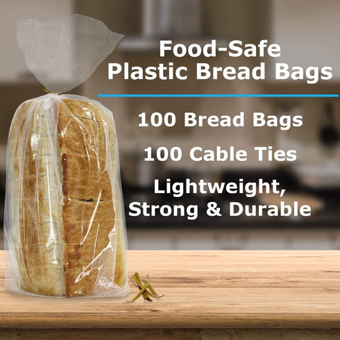 Bread Bags with Ties, Reusable, 100 Clear Bags and 100 Ties...