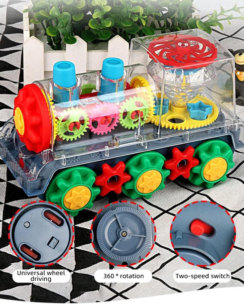 Nenekal Electric Transparent Gear Train Toy with Flashing Lights and Music, 360 Rotation, Battery Operated Bump and Go Car Toddler Toys, Multicolo...