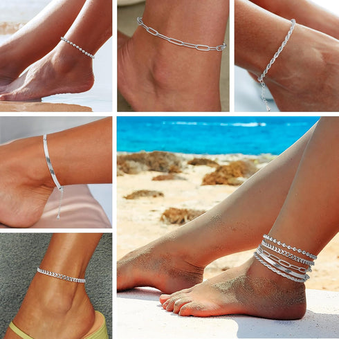 Ankle Bracelets for Women, Adjustable Waterproof Anklets for Women Trendy, Dainty Anklets for Women Large Ankle, Sterling Silver Silver Brass, no ...